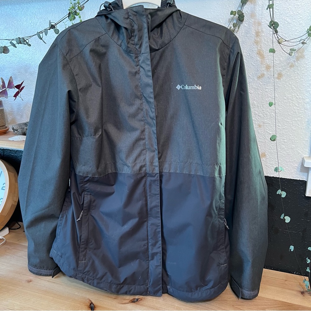 Columbia Hooded Rain Jacket Women’s Large Two Tone Grey